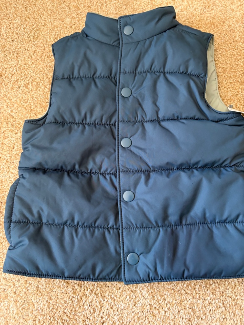 Navy/Green Quilted Reversible Puffer Vest. Little Planet